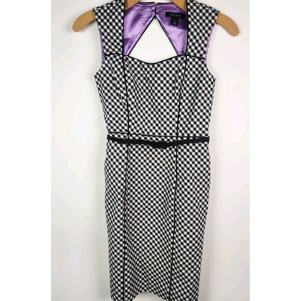 White House Black Market Gingham‎ Plaid Print Sheath Dress Keyhole Back Size 4